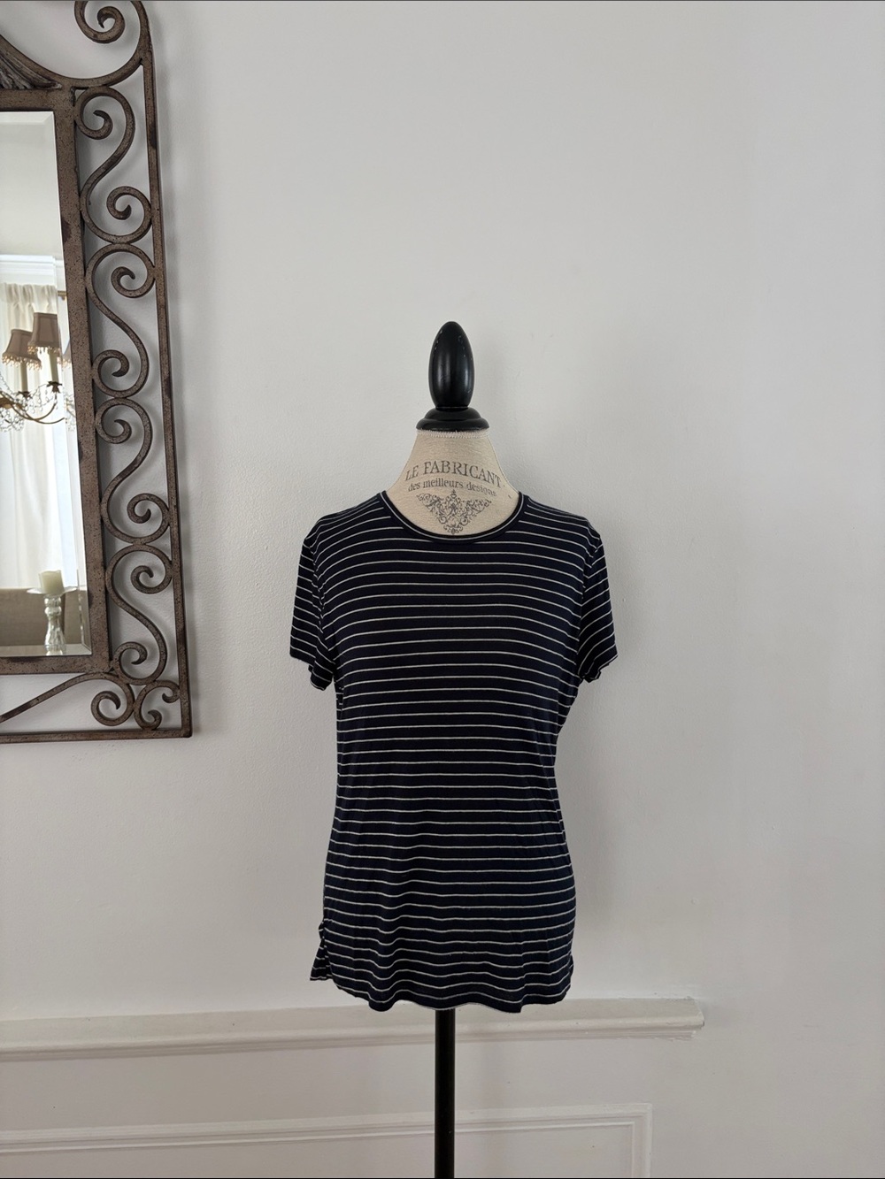 Zara Navy and White Striped Short-Sleeve Tee